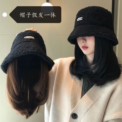 假发帽子一体女秋冬时尚潮流羊羔绒网红渔夫帽时尚短发锁骨发盆帽,美发护发/假发,日常整顶假发,淘宝优惠券,粉丝福利购,淘宝优惠卷