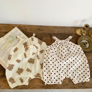 婴儿连体衣夏薄款纯棉网红可爱超萌小熊哈衣女男宝百天拍照衣服