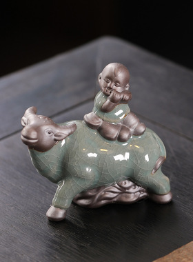 哥窑牧童骑牛活佛济公摆件茶室宠