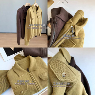 高高高货 复古老钱风口袋100澳羊毛拉链POLO翻领毛衣女冬