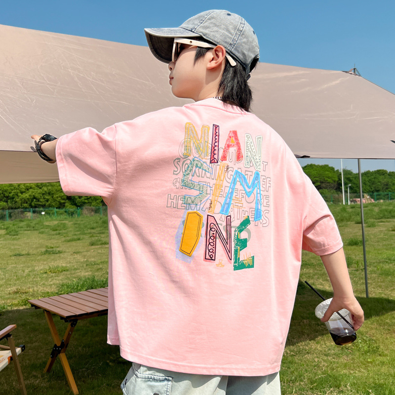 童短袖t恤夏季2025新款儿童半袖体恤孩夏装洋气上衣宽松潮牌T，童装T恤，祺妙童装