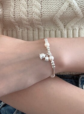 S925银手链手串女珍珠铃兰花朵轻奢小众设计高感级精致礼物首饰品