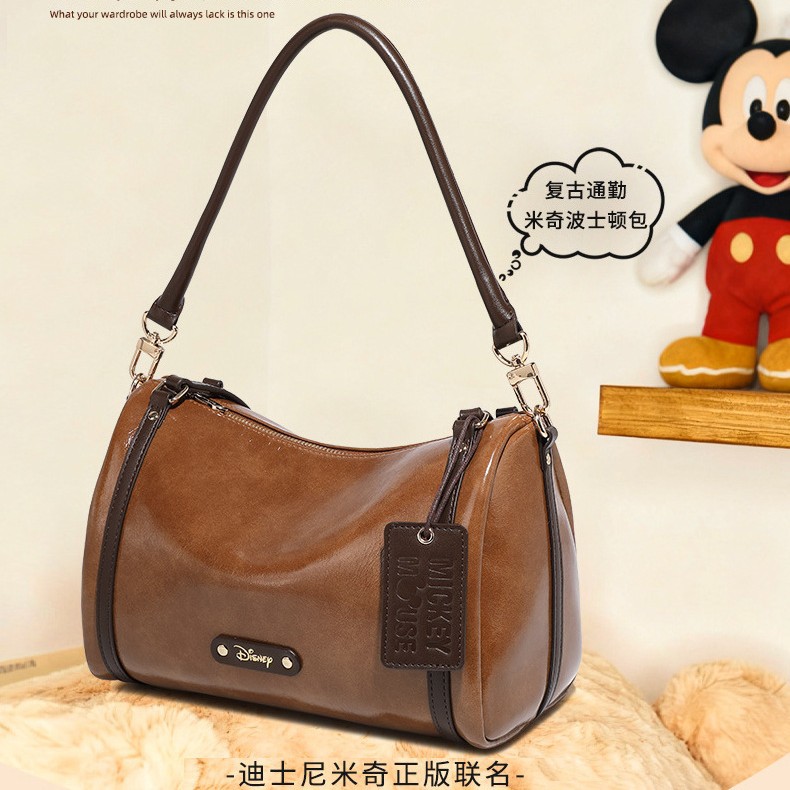 正版Disney迪士尼米奇复古女士级百搭通勤肩斜挎手提波士顿包