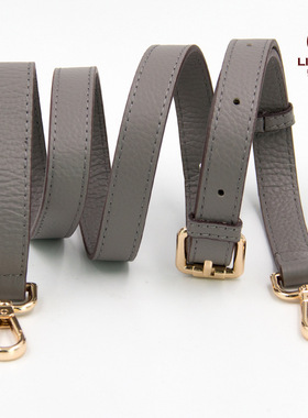 适用MK蔻驰包包替换灰色荔枝纹斜跨包带肩带配件双面头层牛皮包带