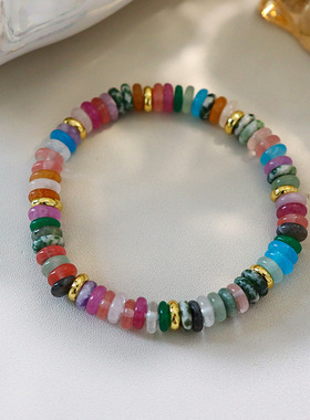 设计感欧美复古个性彩色天然石串珠手链女百搭多巴胺小众简约手串