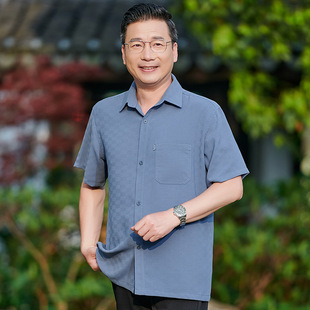 中老年人夏季短袖衬衫男装爸爸宽松大码冰丝衬衣爷爷清凉薄款上衣