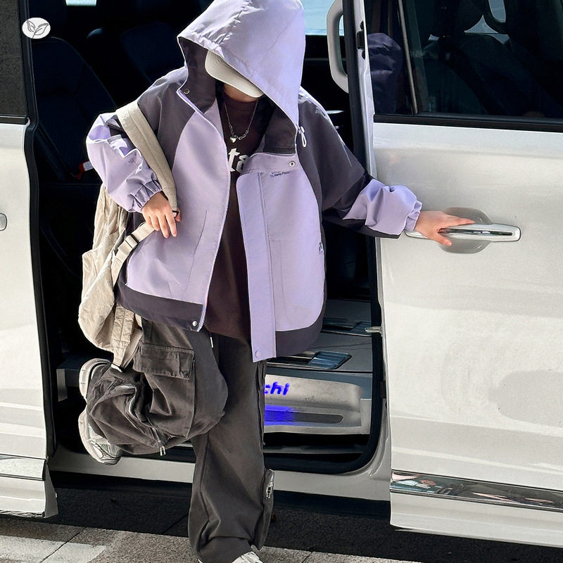 女童2025年秋季新款拼色冲锋衣中大童春秋韩版拉链连帽夹克衫外套,商品下架区,祺儿童装