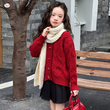 女童加厚毛衣外套2025年秋冬新款牛角扣翻领针织开衫中大童新年服，童装毛衣，祺儿童装
