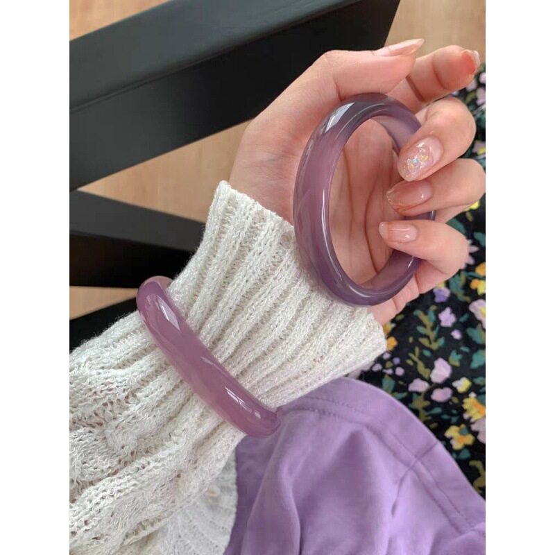 网红款多肉葡萄帝王紫玉髓紫粉手镯女复古冰透玛瑙手镯叮当镯少女