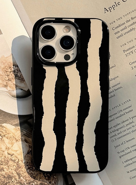 Black white art stripes soft case适用iphone 11 12 13 14 15 16 plus 17 pro max XR XS MAX 7 8 PLUS