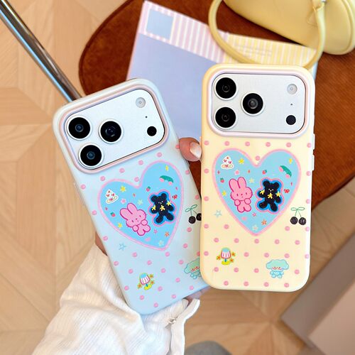 Cute Cartoon Rabbit Bear Polka Dot Phone Case 适用 iPhone 17 Pro Max 16 15  Korean Style Soft Cover