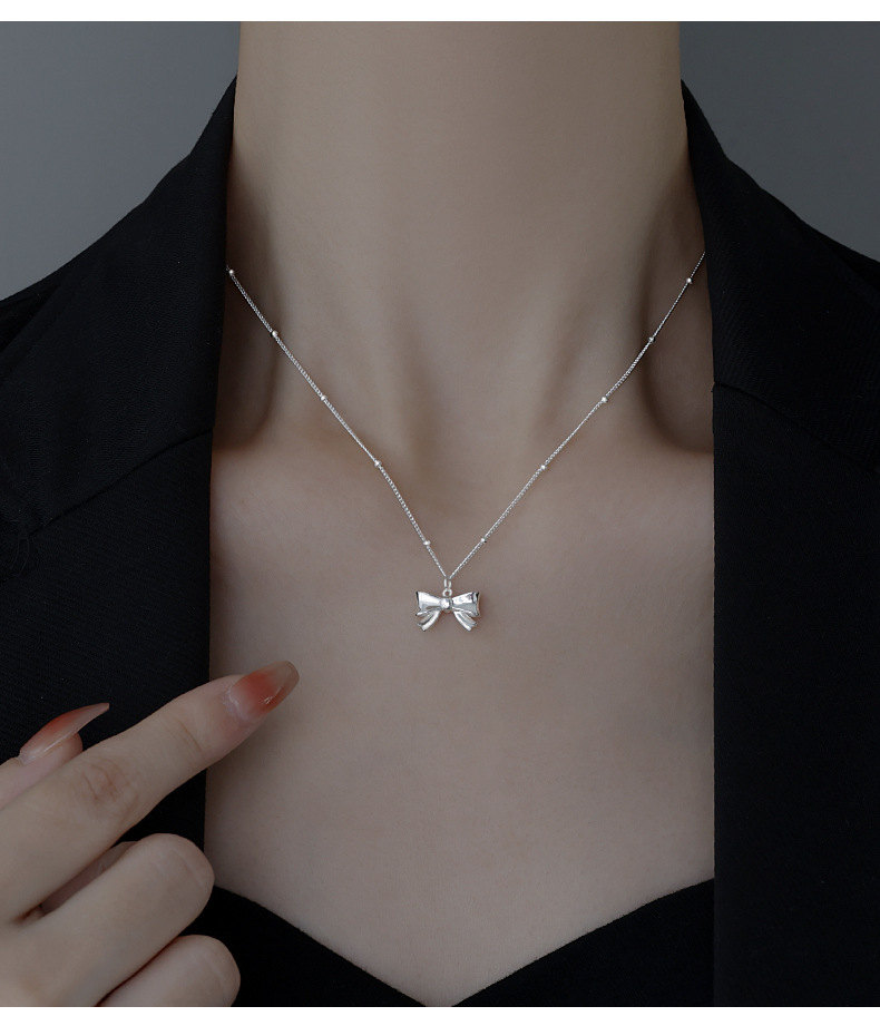 锁骨链吊坠项链蝴蝶结925纯银