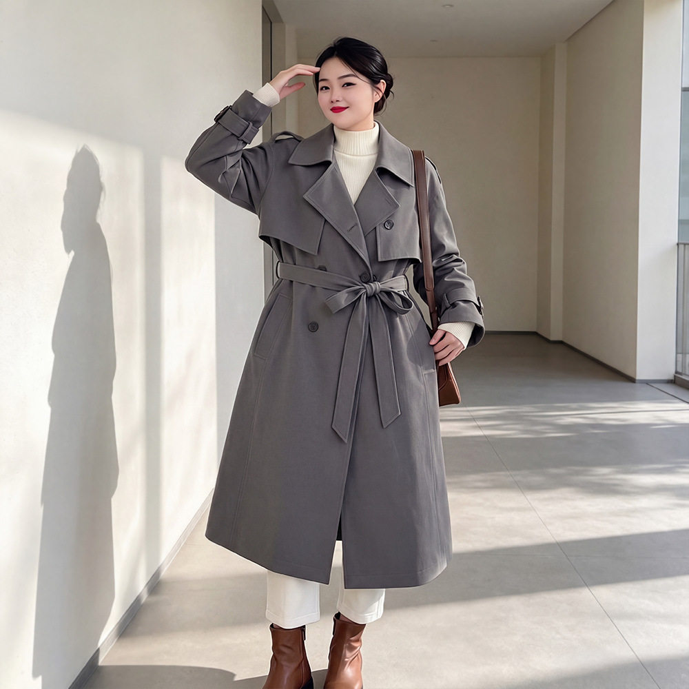 320斤特大码女装300灰通勤风大衣秋冬季微胖mm气质显瘦中长款外套