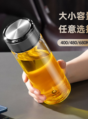 大容量玻璃杯单层加厚带盖办公茶杯男款高档水杯子家用耐高温定制