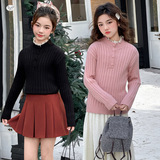 女童2025年秋冬新款学院风抽条木耳花边毛衣女大童洋气温柔毛毛衣，童装毛衣，祺儿童装
