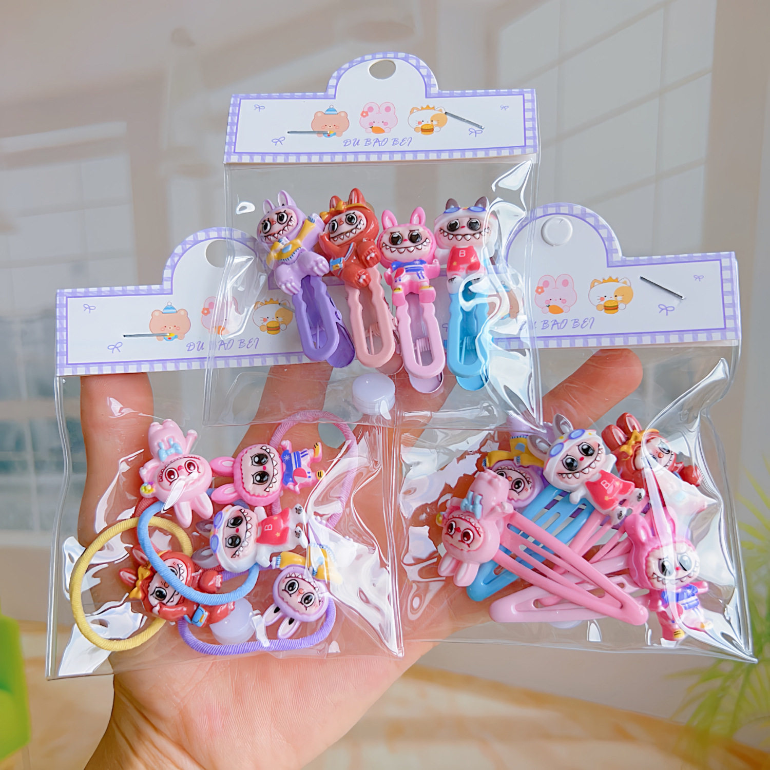 韩版小袋装拉布布发圈卡通BB夹少女甜美侧边一字发卡碎发刘海头饰