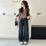 女童2025年冬季新款后袋爱心刺绣加绒牛仔裤女大童户外保暖直筒裤，童装裤子，祺儿童装