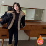 女童短款外套2025冬季新款中大童大毛领派克服时髦棉服保暖夹克衫，童装棉衣，祺儿童装