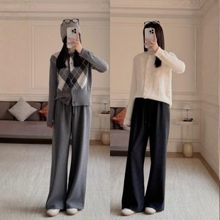 ROW风 松紧腰直筒阔腿裤 羊毛 一片式 25冬 桑蚕丝 加厚款