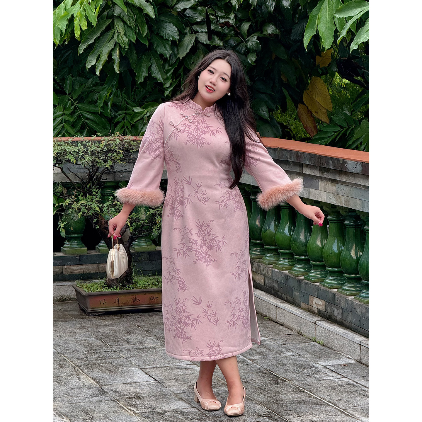 中式国风改良印花裙复古收腰旗袍