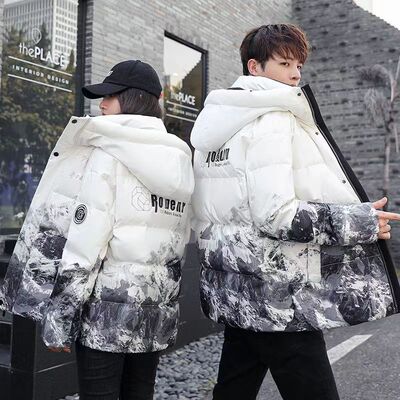 羽绒服男士连帽2025年新款秋冬季迷彩宽松情侣装短款外套男女同款