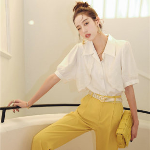 夏款 韩范白色刺绣短袖 衬衫 8860 假两件上衣