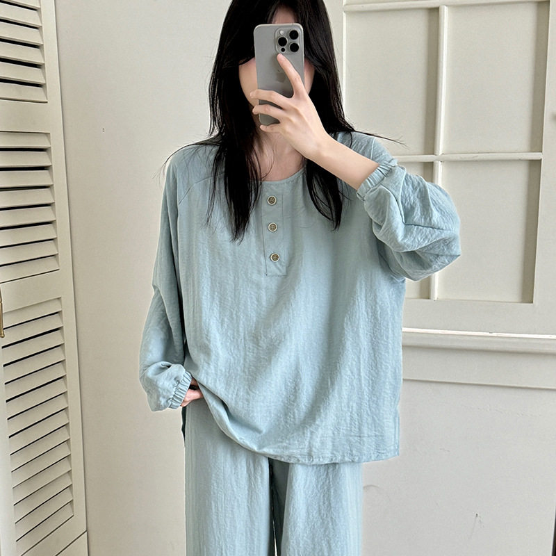 songfei云朵柔纱雪纺家居服女春夏薄款透气睡衣圆领长袖休闲套装