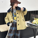 女童风衣外套2025年秋季新款中大童插肩袖撞色连帽开衫休闲夹克衫，童装风衣，祺儿童装