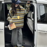 女童毛衣2025年秋冬新款条纹针织衫中大童春秋撞色打底衫加厚上衣，童装毛衣，祺儿童装