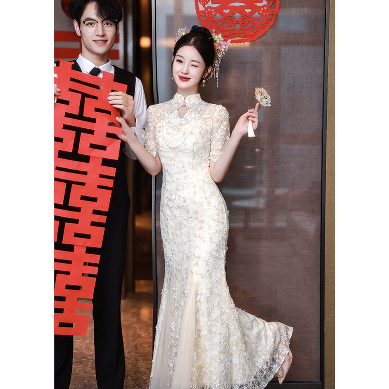新中式旗袍敬酒服新娘2026新款订婚礼服鱼尾裙级感结婚当天便装