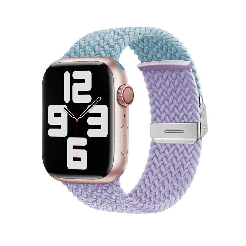 适用apple watch8拼色编织尼龙弹力圈苹果s7手表表带iwatch6541se 智能设备 智能手表手环表带/腕带 原图主图