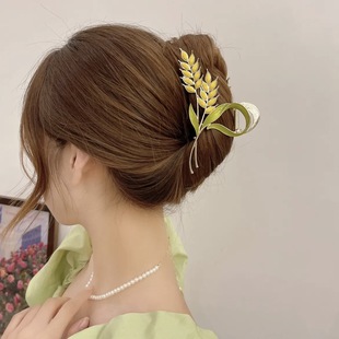 气质黄金麦穗抓夹中国风优雅盘发夹女后脑勺级感古风鲨鱼夹头饰