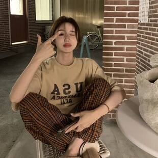 T恤女夏季 短袖 情侣装 宽松韩版 上衣 街头正肩新款 休闲打底衫 风大码