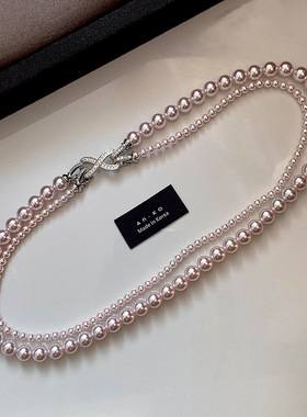 S家玫瑰紫色珍珠项链女双层叠戴轻奢小众秋冬2025新款锁骨毛衣链
