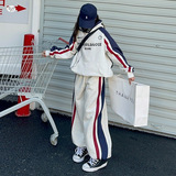 女童套装2025秋季新款撞色字母卫衣阔腿裤两件套中大童休闲春秋装，童装休闲套装，祺儿童装