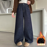 净色加绒直筒裤