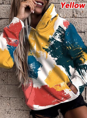 秋天绘画色彩女运动卫衣 ladies casual hoodies with hat jacket