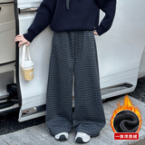 加绒加厚格子裤