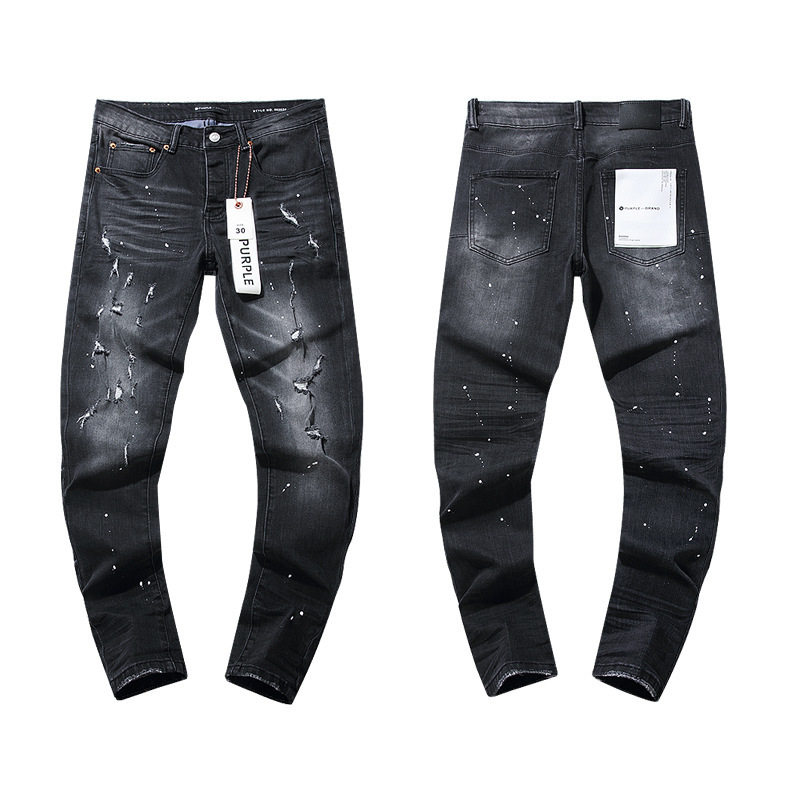 Purple Jeans Cross-Border Export Factory Direct Sales in Stock American High Street Style Black Blue Ripped Jeans Wholes foto 3