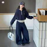 女童运动套装2025秋季新款中大童假两件卫衣阔腿裤绣花两件套春秋，童装休闲套装，祺儿童装