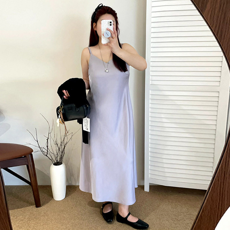 大码女装外穿内搭v领吊带裙女背心裙2025秋胖mm连衣裙NL1272乃粒