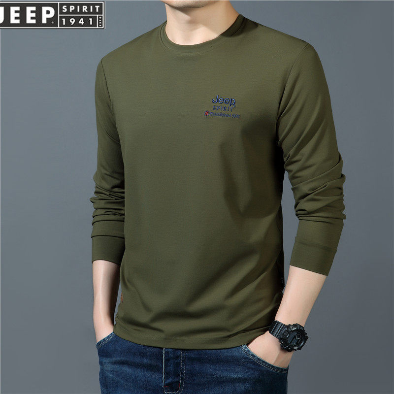 JEEP吉普高端品牌圆领长袖t恤男士2026新款春秋战地莫代尔打底衫