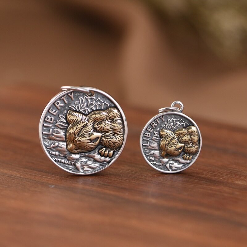 纯银吊坠情侣款可爱喵咪小众设计高级感猫头时尚潮流圆牌银项链坠