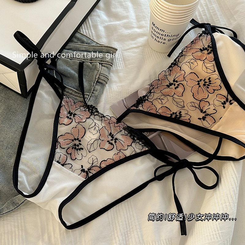 刺绣三角裤低腰蝴蝶结系带绑带