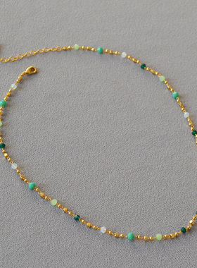 KNOW春夏气质清新淡雅绿色玉石迷你极细串珠项链女锁骨链颈链短款