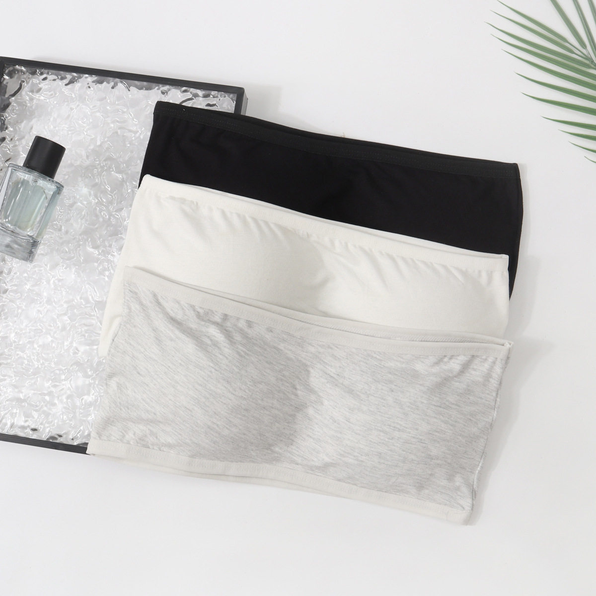 纯色莫尔无肩带抹胸内衣女防走光防一字围内搭美背带胸垫内衣