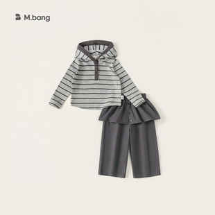 邦选童装女童套装条纹连帽衫屁帘直筒裤儿童两件套春季时尚休闲装