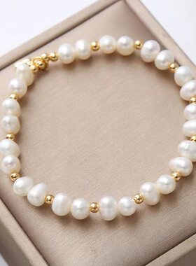 巴洛克淡水珍珠手链女ins设计冷淡风闺蜜姐妹手串18K真金色