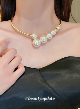 法式珍珠几何项圈轻奢时尚小众个性夸张项链级感百搭项饰饰品女