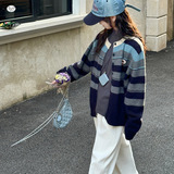 女童毛衣外套2025年秋季新款中大童韩系条纹针织开衫撞色春秋上衣，童装毛衣，祺儿童装